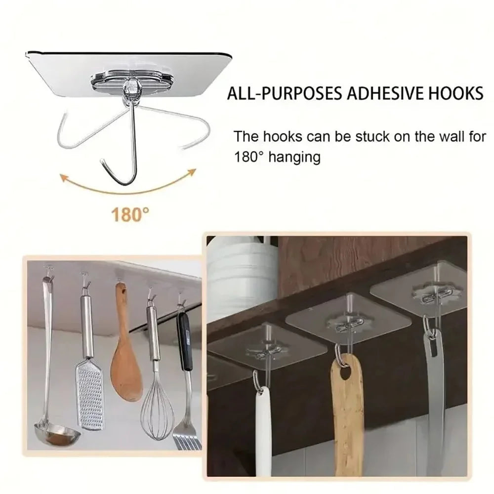 10-30Pcs hook adhesive Stainless Steel Strong Self Adhesive Wall Hangers Hook for Kitchen Bathroom Door Wall Multi-Function hook