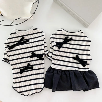 Pet T Shirt for Dogs Cats Puppy Summer Dress Dog Clothes Black White Dog Costume with Buckle 2 Set Chihuahua Bichon Clothing