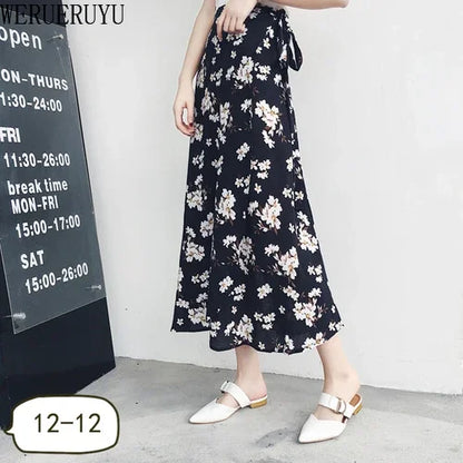 WERUERUYU Wrap Skirts Women Casual Chiffon Tie-Waist Ruffle Wide Leg Loose