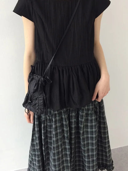 Korean Sle A-Line Midi Skirt Women's Summer 2025 Vintage Versatile High Waist Plaid Lace f-length Skirts