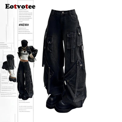 EOTVOTEE Baggy Jeans for Women Vintage Washed Chic Casual Denim Trousers Spring Summer 2025 New Fashion Female High Waist Jeans