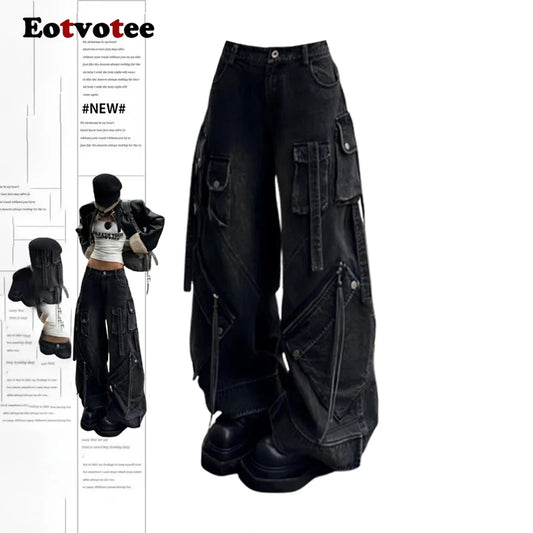 EOTVOTEE Baggy Jeans for Women Vintage Washed Chic Casual Denim Trousers Spring Summer 2025 New Fashion Female High Waist Jeans