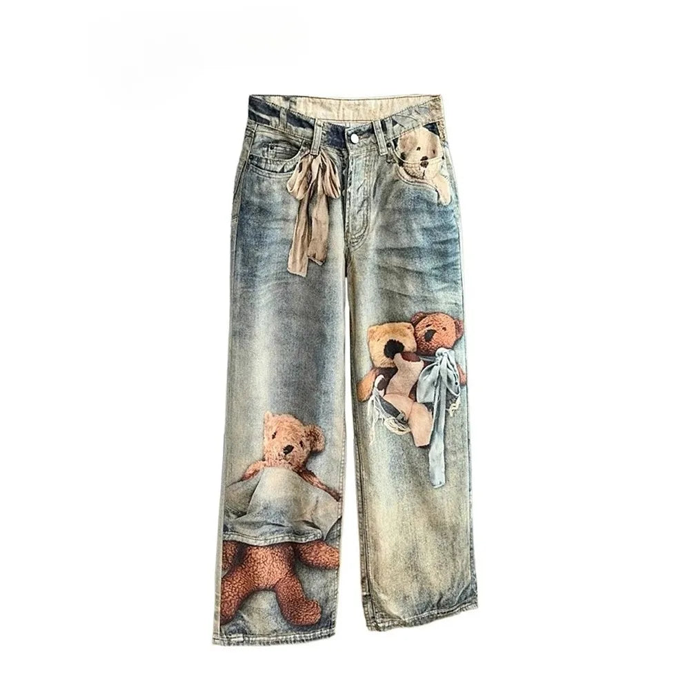 Women's Baggy Print Jeans Denim Pants Harajuku Cowboy Tie Dye High Street Y2k Jeans Stylish Design New