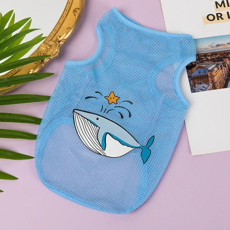 Fashion Summer Mesh Dog Cat Clothes Breathable Thin Puppy Kitten Vest Cute Cartoon Print Pet Clothing for Small Medium Dogs