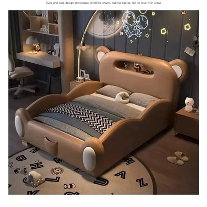 Kid Parapet Beds New Bear Design Bed Cute Double Boy Girl Baby Bed With Stairs Slide Storage Child Bedroom Furniture Wholesale