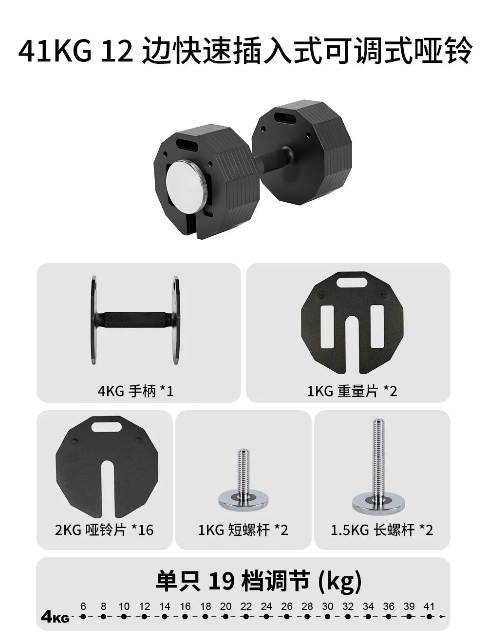 New Hot Selling Twelve Sided Adjustable Dumbbells, Quick Disassembly Men's Dumbbell, 2kg Incremental Plug-In Pure Steel Dumbbell