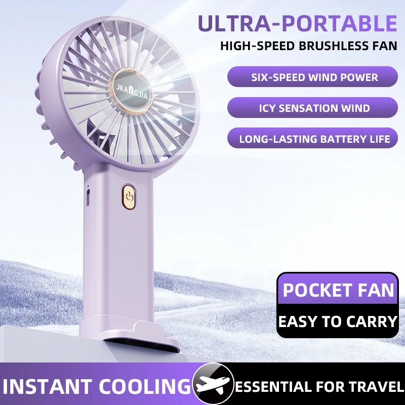 Portable, handheld, rechargeable personal fan, phone stand model, 5-speed powerful cool fan, mini handheld fan.