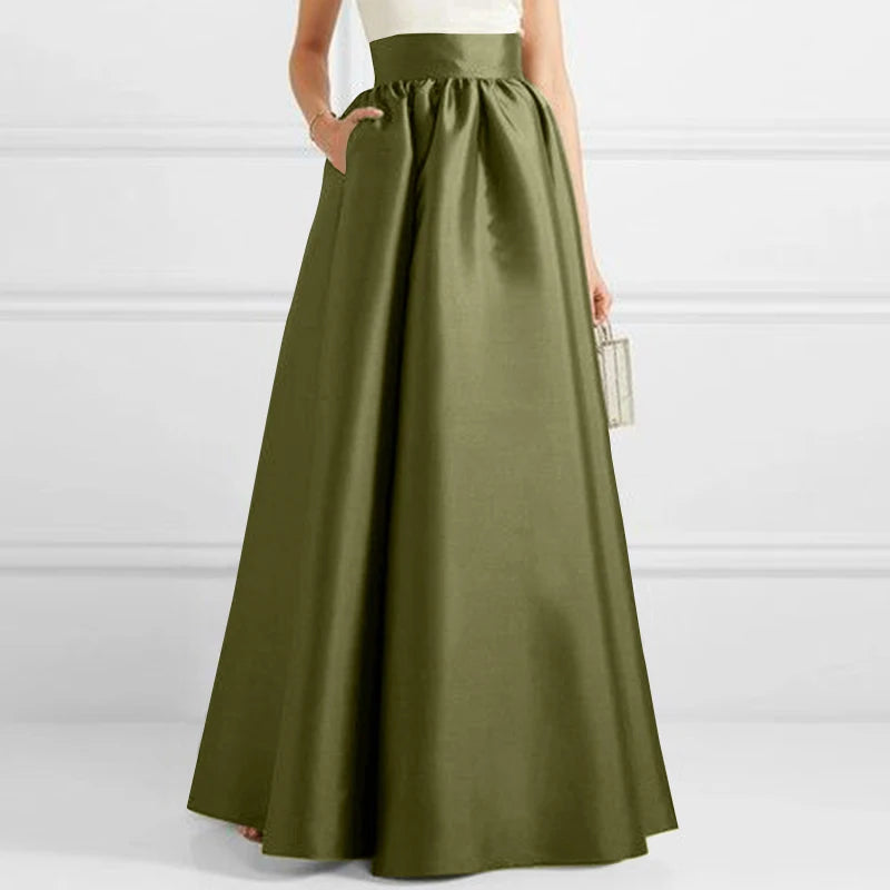 ZANZEA Summer Elegant High Waist Solid A-line Maxi Skirt Fashion Women Party Long Skirts Casual Jupe OL Work Satin Faldas Saia