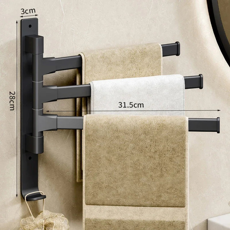 Bathroom Towel Rack Rotatable Towel Holder Space Aluminum 2/3/4/5-Bar Towel Hanger Kitchen Shelf Paper Hanging Wall Mounted