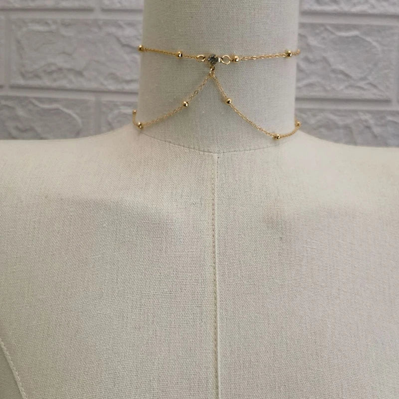 Metal Body Bust Chain Jewelry for Women Sexy Style Hollow Bikini Ladies Breast Crystal Body Chain Decoration Fashion Jewelry