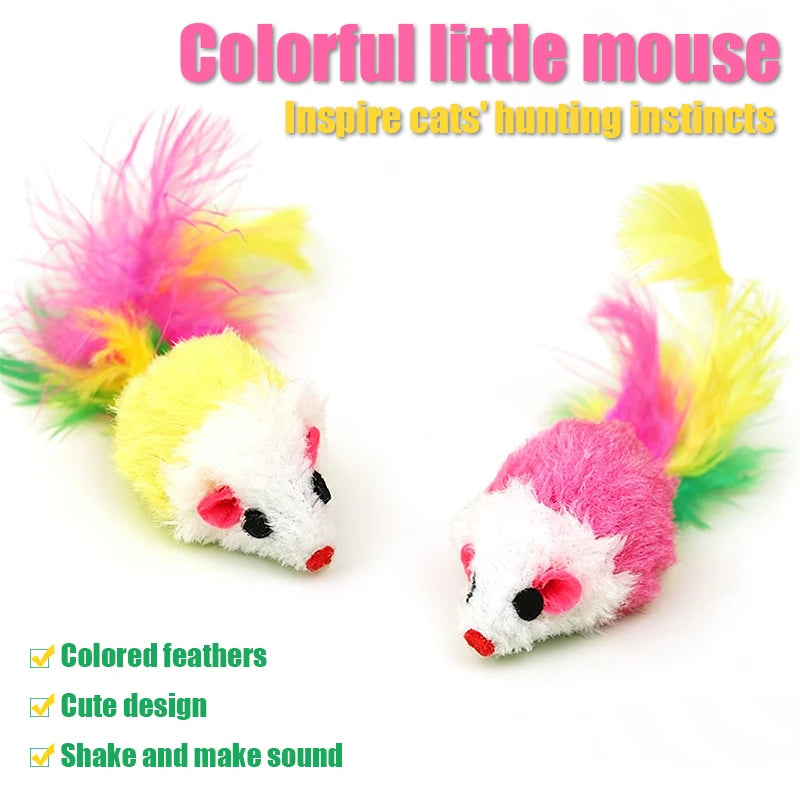 Cat Toys Sound Producing Mice Simulated Plush Colorful Feathers To Play With Cats And Mice Random Color Shipping