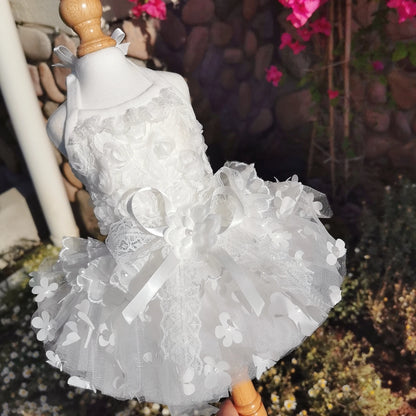 Pure White Wedding Dress Puppy Dog Clothing Fashion Handmade Lace Flower Princess Dress For Small Medium Dog Poodle Pet Clothes