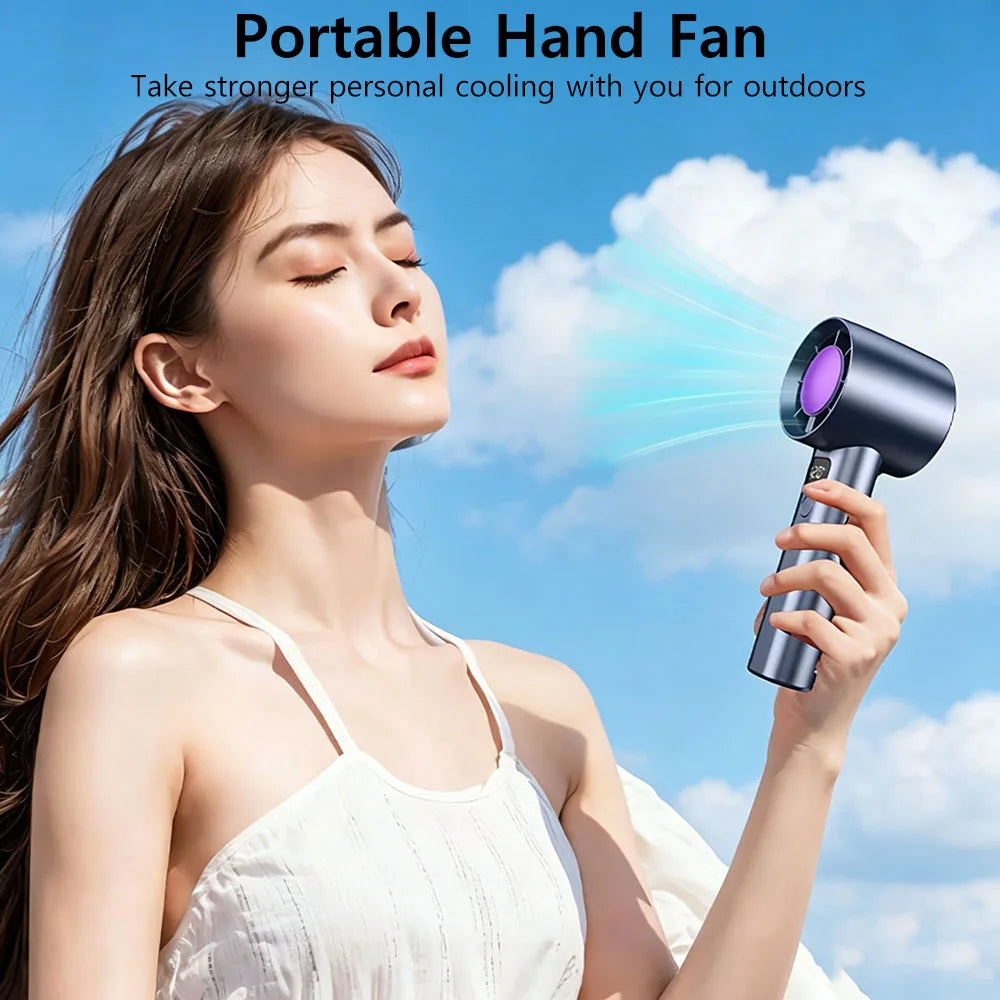 Portable Mini Fan 5 Speed Handheld Fans with Power Display USB Rechargeable Battery Lightweight Personal Cooling Fan with Stand