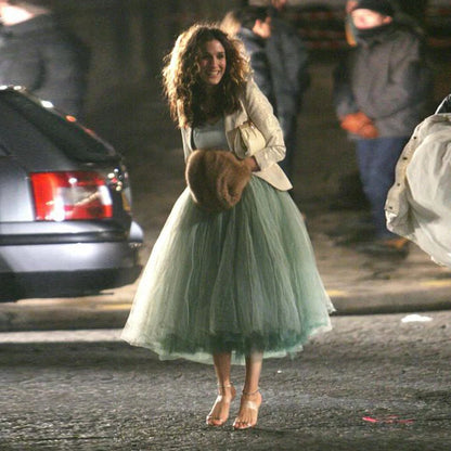 Puffy Mint Green Skirts Ankle Length Tulle Skirt Party Saias jupe femme Woman Skirt Elastic Band