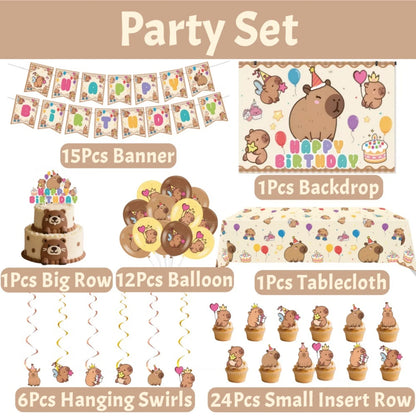 Cute Capybara Birthday Decorations Balloons Backdrop Tablecloth Stickers Cups Plates for Baby Shower Kids Event Party Supplies