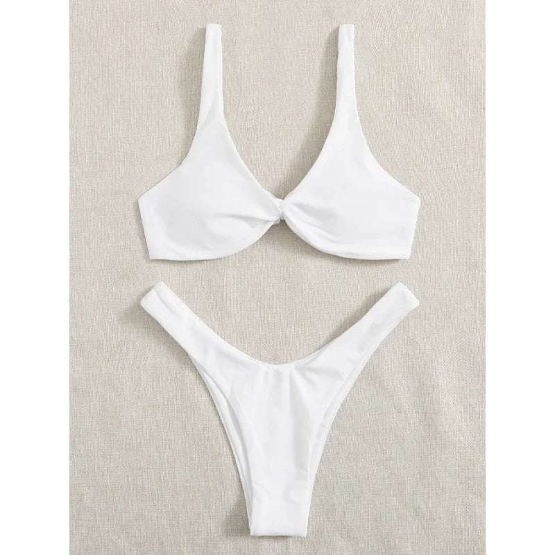 Simple Solid Bathing Suit Women Sexy Triangle Bandage Micro Bikini Swimsuit 2025 New Summer Beach Bathing Suit Two Piece Female