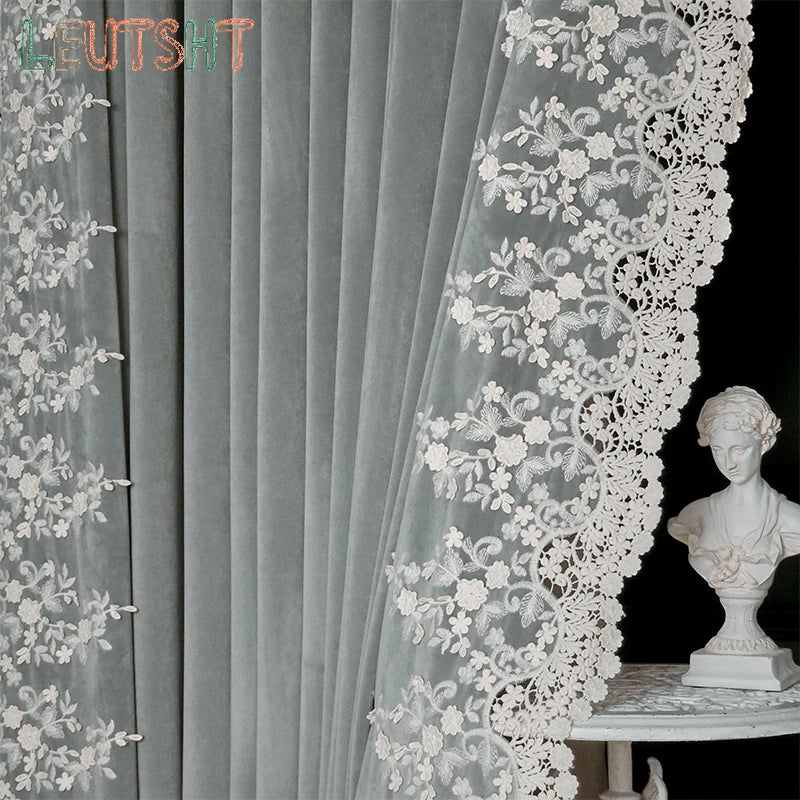 Luxury European Curtains for Living Room Light Luxury Black-shading Velvet Cloth Retro Window Bedroom Door Screen Shutter