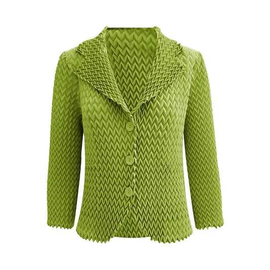 High-end Miyake Solid Color Jacket Wave Pleated Suit Collar Casual Versatile Long-sleeved Short Jacket Female 2024 Autumn New
