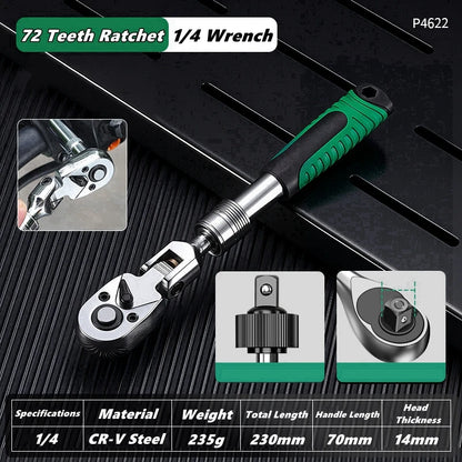 Drive Socket Drive Standard Ratchet Wrench , 1/4，3/8，1/2 Inch Flexible 72-Tooth Extendable Telescopic Socket Spanner Wrench