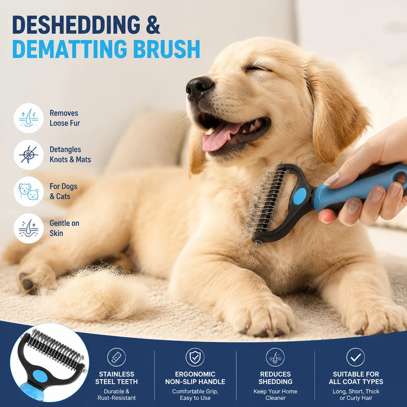 Dog Cat Grooming Brush Deshedding Tool Double-sided Deshedding Comb Gentle Pet Grooming Tool Pet Supplies