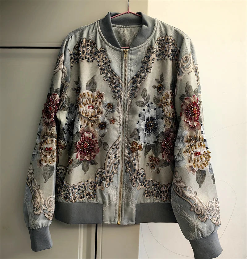 Heavy Rhinestone Embroidered Baseball Uniform Women's Jackets Coat 2025 Autumn New High-Grade Long Sleeve Loose Luxury Coats