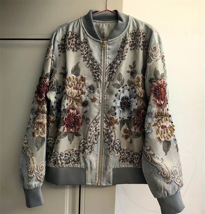 Heavy Rhinestone Embroidered Baseball Uniform Women's Jackets Coat 2025 Autumn New High-Grade Long Sleeve Loose Luxury Coats
