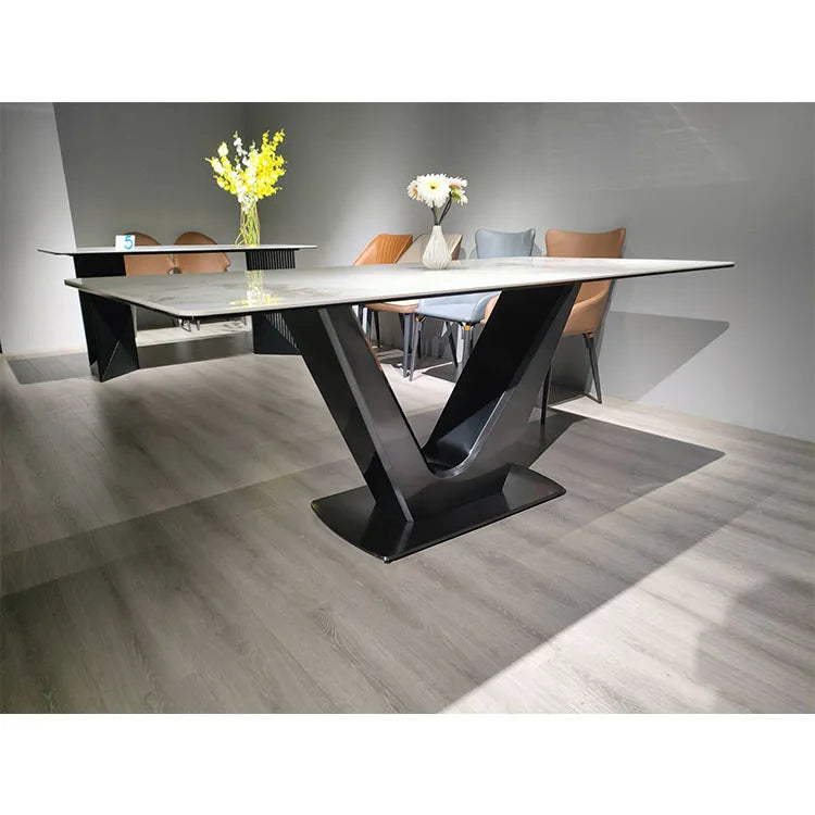 Rectangle Dinning Table 6 Seater Dining Table Set Living Room Furniture Luxury Dining Stainless Steel Slate Top Dining Table