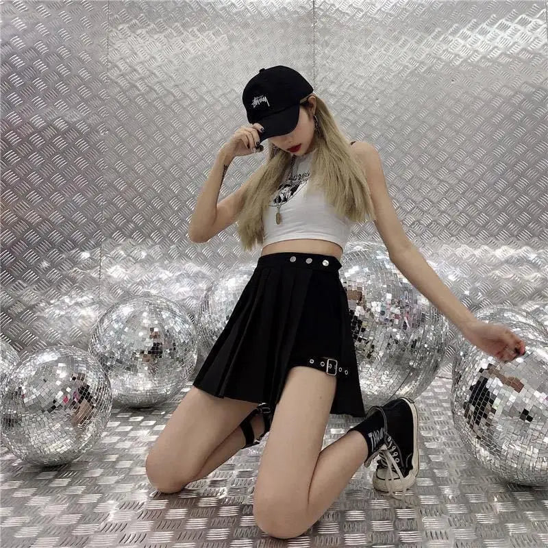 Gothic Split Pleated Skirt Women Irregular Mini Short Skirts Fashion Trend Punk Streetwear Plus Size Sexy Bottoms Y2k Clothes