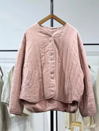Comfy Oversized Quilted Jacket for Women, 2026 Casual Coat in Cotton Linen, Spring Autumn Winter Wear, Style K029