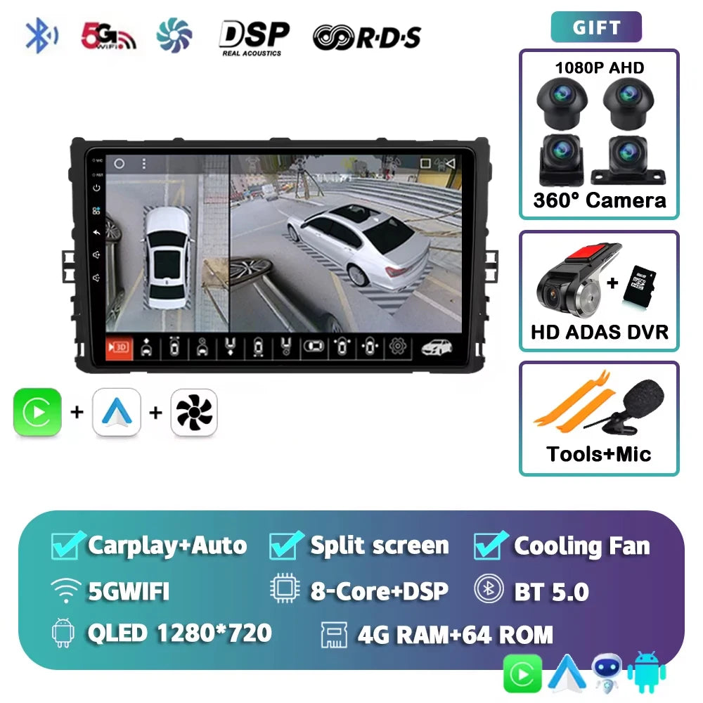 Android 16 Car Radio GPS Navigation QLED Carplay Auto Multimedia Stereo Player For Volkswagen VW Polo Plus Jetta MK7 T6 Passat
