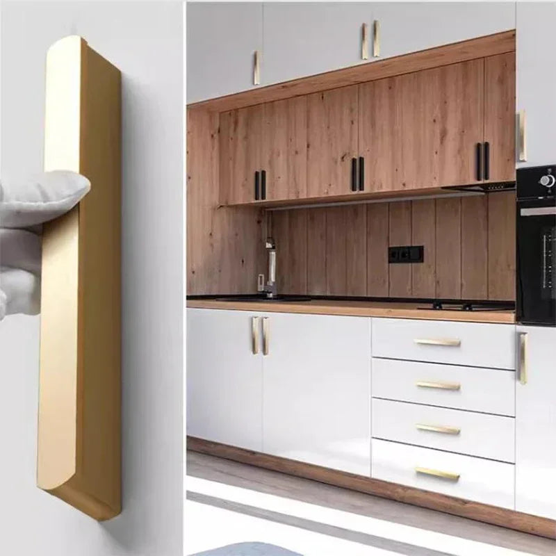 Multi-Size (80-1200mm) Cabinet Handles - Solid Aluminum Alloy Rounded Corner Pulls, Brushed Gold Finish for Wardrobe & Kitchen