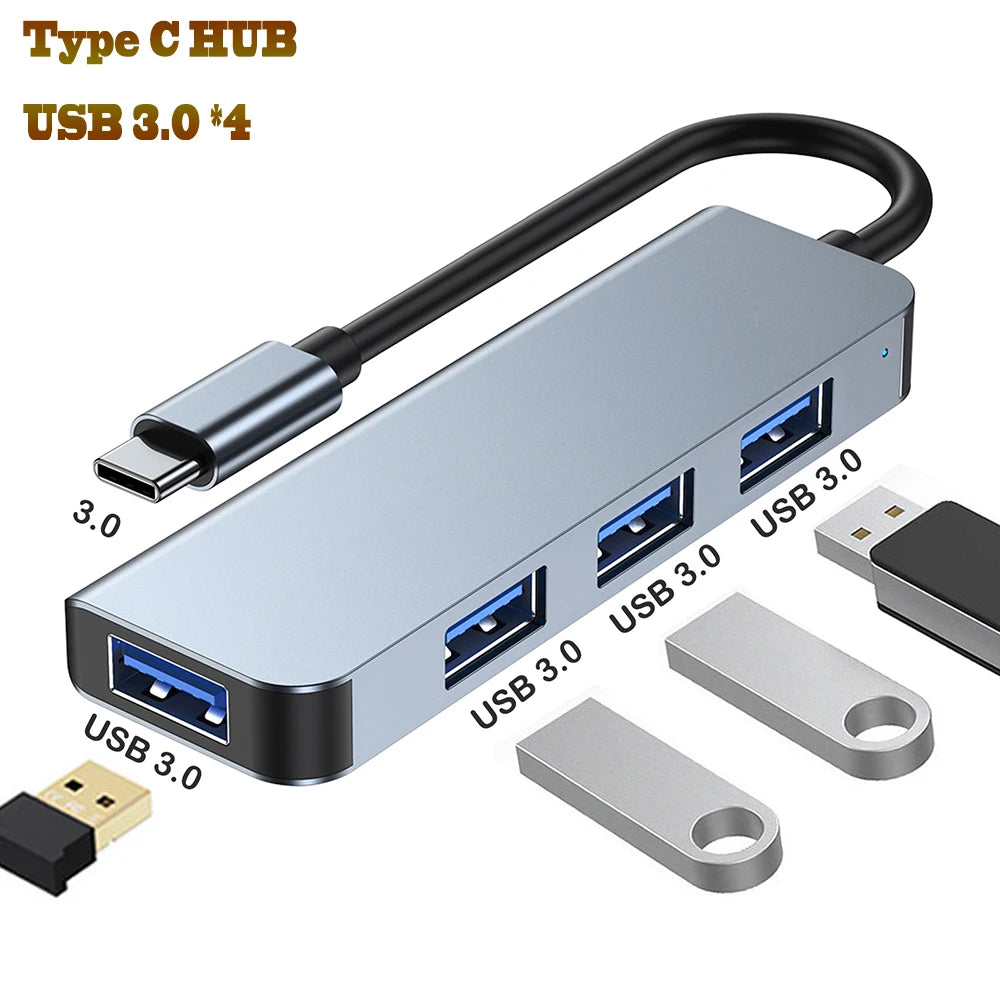 4 Ports USB 3.0 Adapter USB3.0 HUB 3 0 5Gbps High Speed Multi USB-C Splitter for Lenovo Macbook Pro PC Accessories USBC