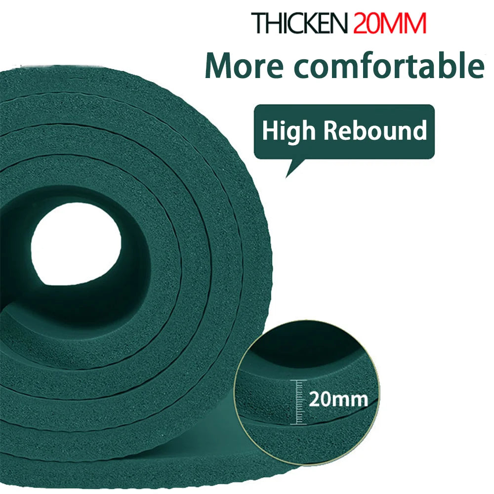 20mm Thick Large NBR Yoga Mat 200x90cm with Strap & Storage Bag, Rollable Pilates Workout Mat