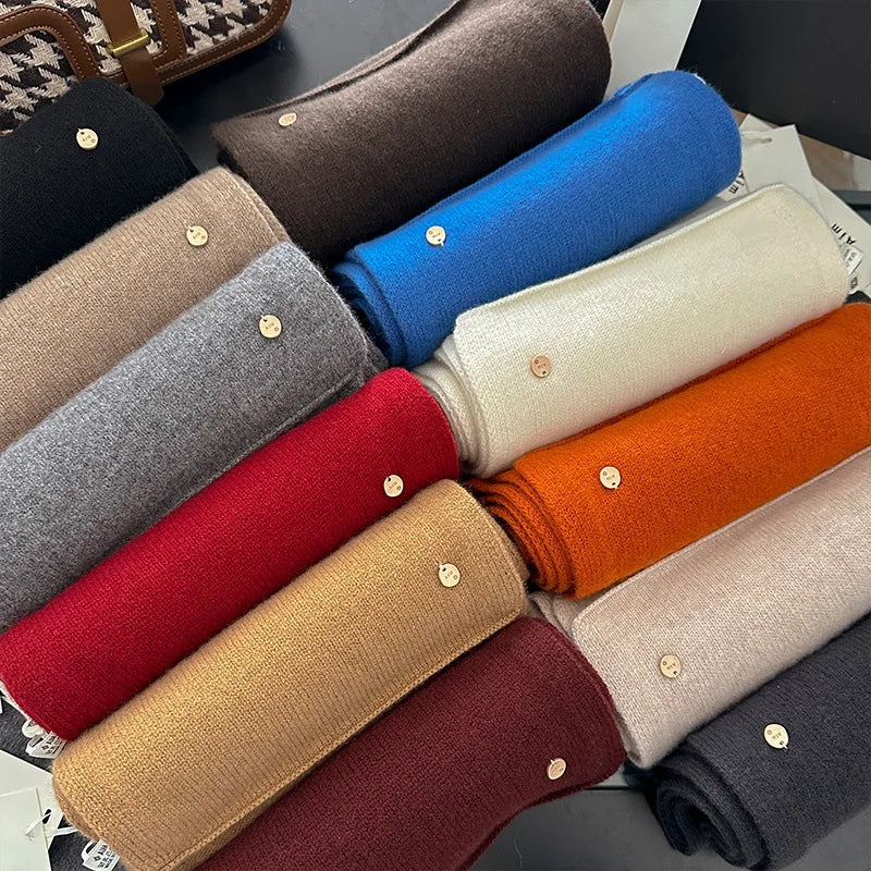100% Wool Winter Scarf For Women Long Warm Cashmere Scarves Hijab Solid Lady Shawl Wrap Female Pashmina Bandana Head Scarfs New