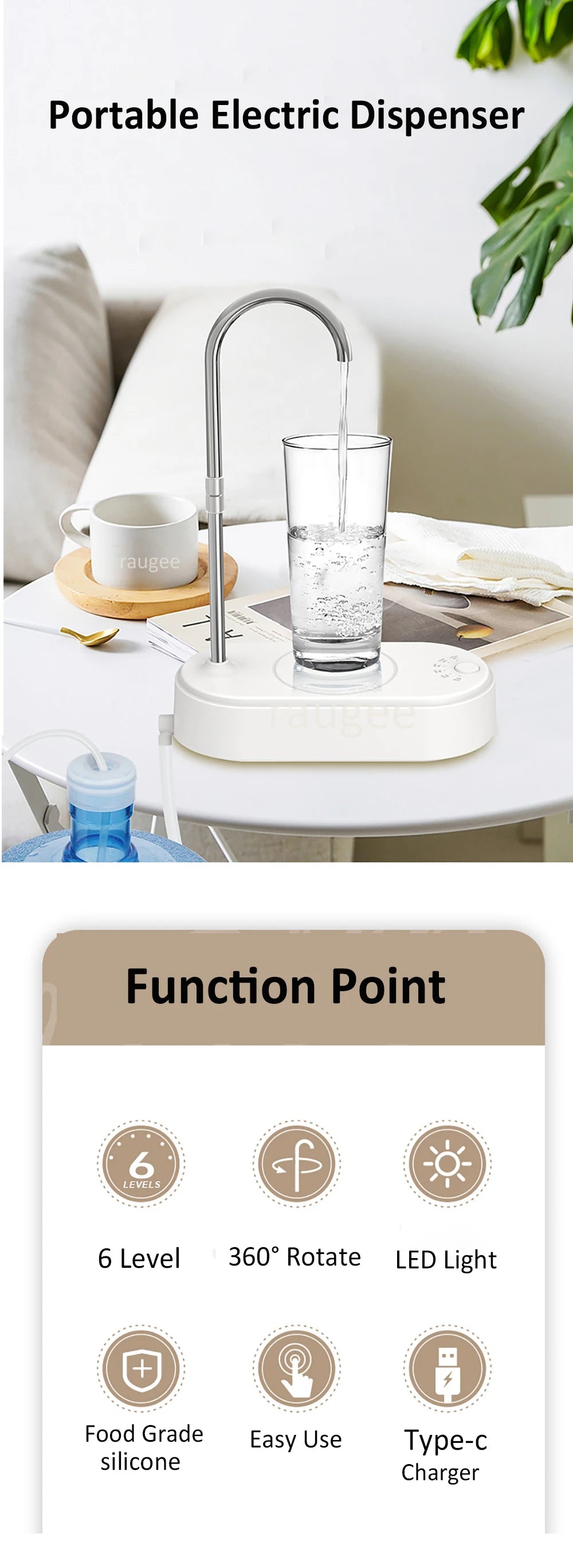 Electric Drinking Water Pump Automatic Water Dispenser For Gallon Drinking Water Bottle Pump For Home Office Portable Cold Water