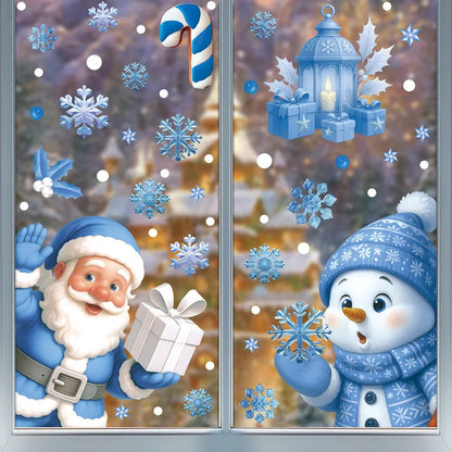 Santa Claus Stickers Blue Snowman Window Decorations Glass Static Stickers Christmas Decorations Snowflake Window Stickers