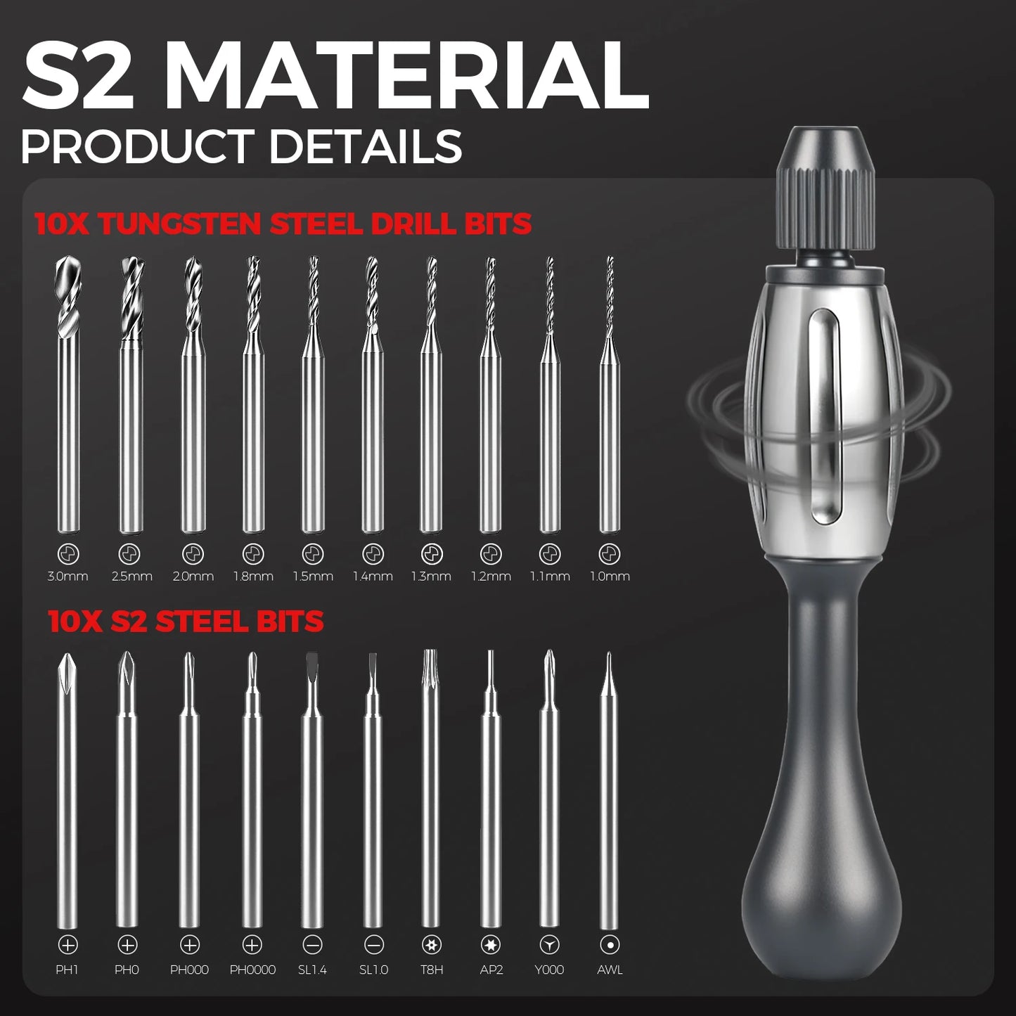 21-in-1 Screwdriver/Drill: non-slip grip, S2 bits, magnetic, quick swap. For jewelry, resin, wood, plastic housework, man's gift