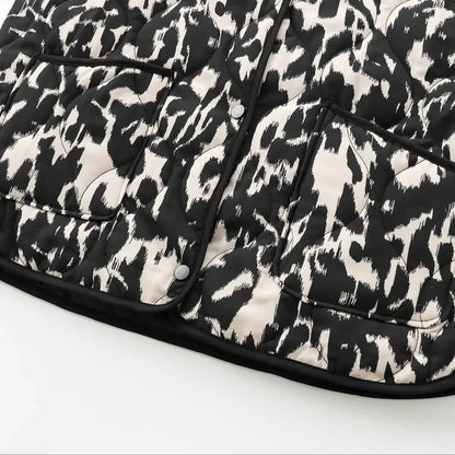 Women Animal Print Quilted Leopard Vintage Woman Jacket Y2K Pocket Ladies Outfit Autumn Winter Girls Chic Clothes 8110/506