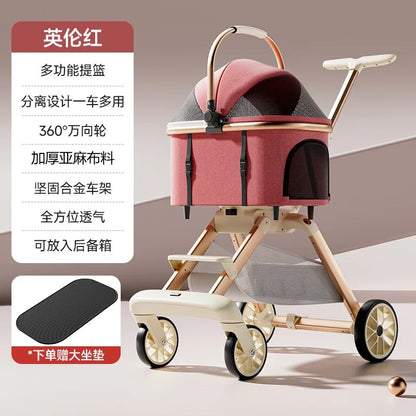 Luxury Pet Stroller 3 in 1  with 4 Wheels for Medium Small Size Dogs and Cats Detachable Carrier for Puppy Kitty Doggie Stroller