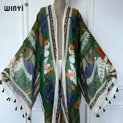 WINYI summer outfit kimono africa boho print beach cover up muslim dress cardigans beach wear women abaya dubai luxury kaftan