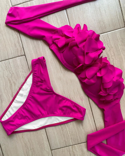2026 New Summer New Sexy Petal Push Up Backless Bikini Set Women Fashion Flower Ruffles Bikini Lady Solid Beachwear Bathing Suit