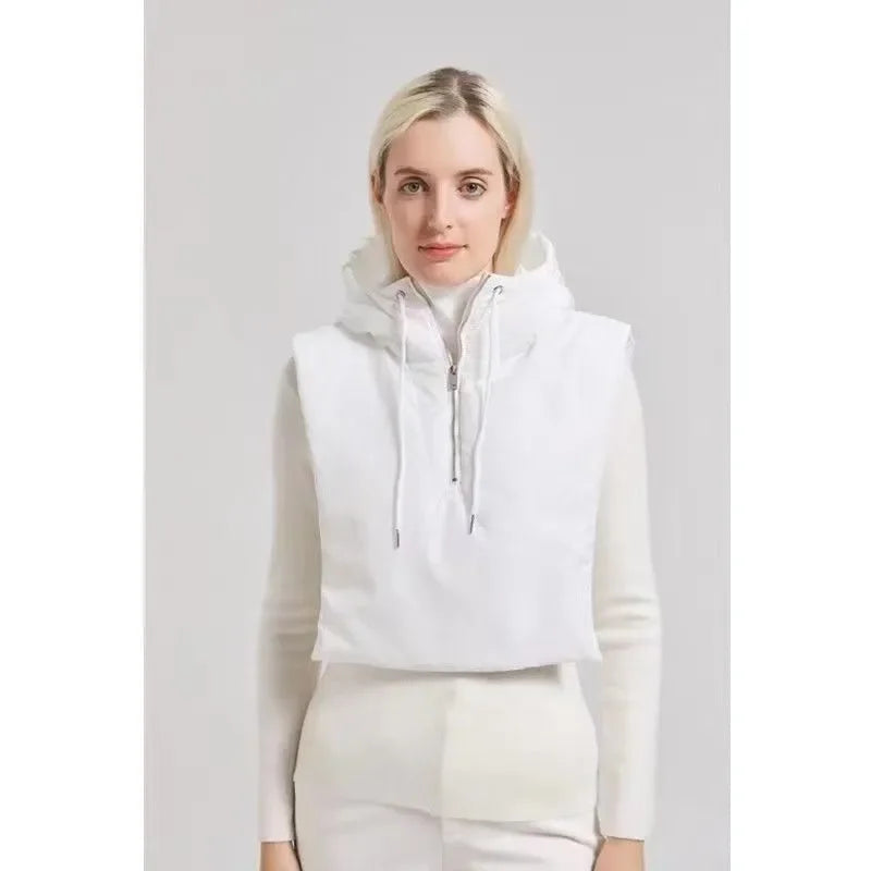 2024 New Winter Cotton Thickened Hooded Jacket Women Male Bracket Mock Collar Zipper Cape Beanies Casual Scarf Wind Snow Cap