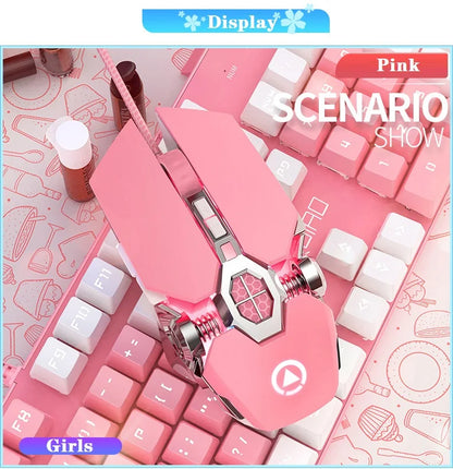 G30s Pink Mouse with RGB Backlit Light  Silence Click Wired Mice for PC