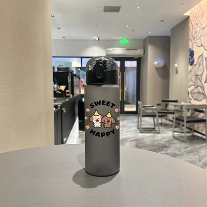780ml 3D Printed Cute Cartoon Water Bottle Leakproof Plastic Straw Cup Portable Outdoor Large Capacity Sports Water Bottle