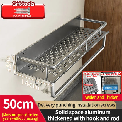50CM/60CM Aluminum Bathroom Shelf Shelves Shampoo Makeup Storage Holder Kitchen Organizer Wall Mounted Rack Access