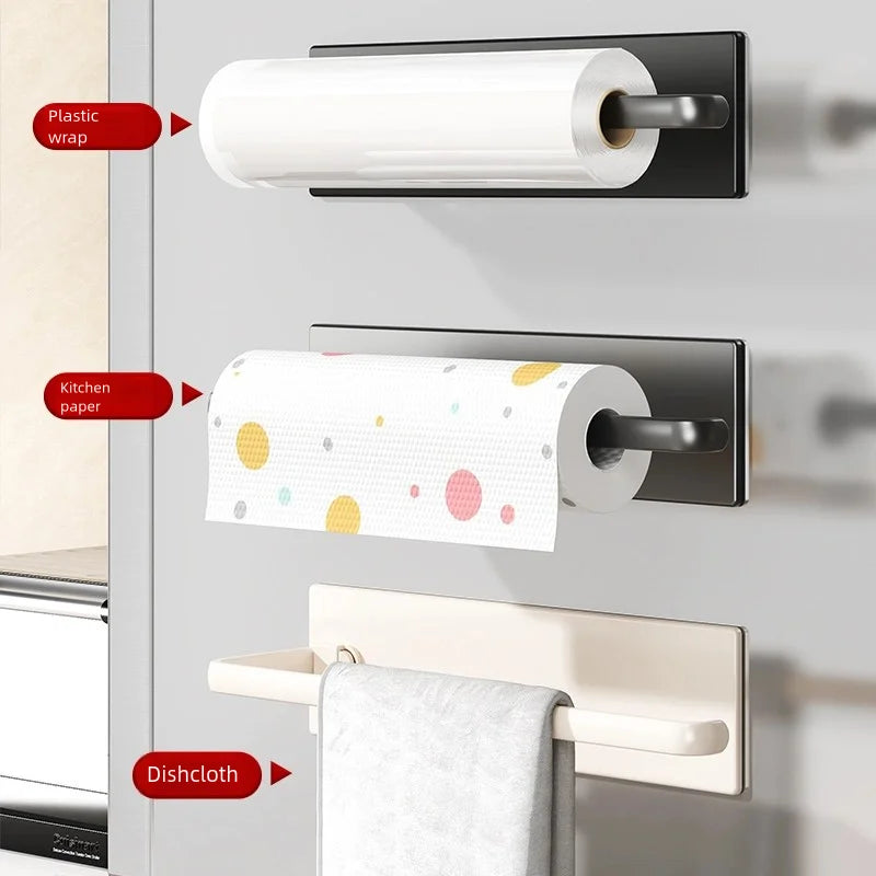 1 magnetic self-adhesive wall-mounted tissue holder with cling film, easy magnetic installation, suitable for kitchen, bathroom