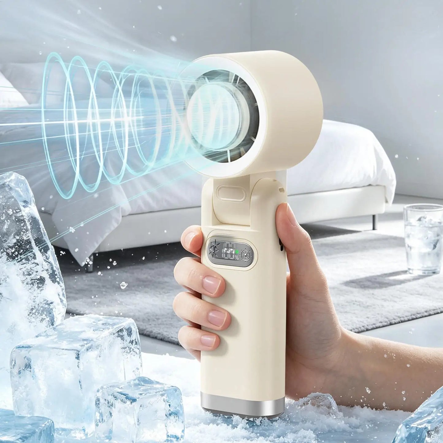 Portable handheld fan Handheld 5 Speeds LED Lights Foldable Rechargeable Device Personal Fan LED light folding cooling fan