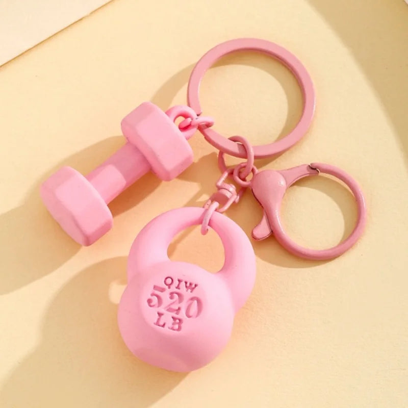 New DIY Fitness Equipment Keychain,Resin Kettle Bell Dumbbell Keychain Pendant,Colorful Barbell Car Bag Hanging Accessory