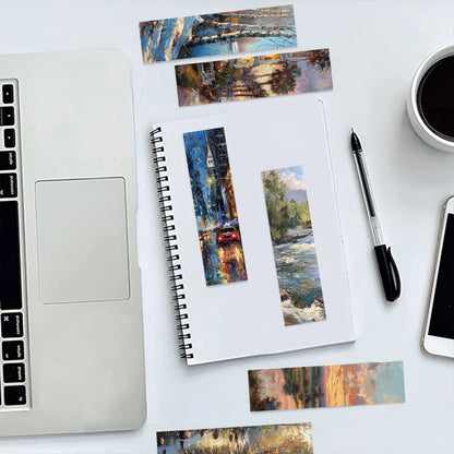 30PCS Oil painting landscape bookmark Room Laptop Background Wall Decor Luggage Aesthetic Decorations Art Picture Card bookmark