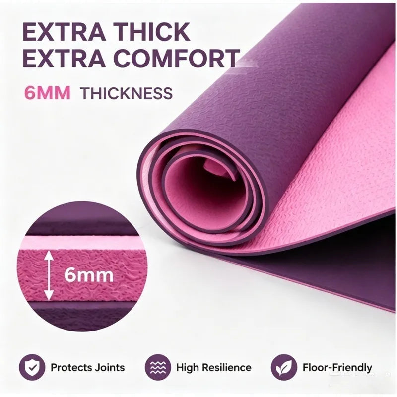 Fitness Yoga Mats Anti-slip Sport 6MM TPE Mat Blanket Exercise Yoga Pilate Gymnastics Mat Equipment Floor Work 6MM Thick TPE